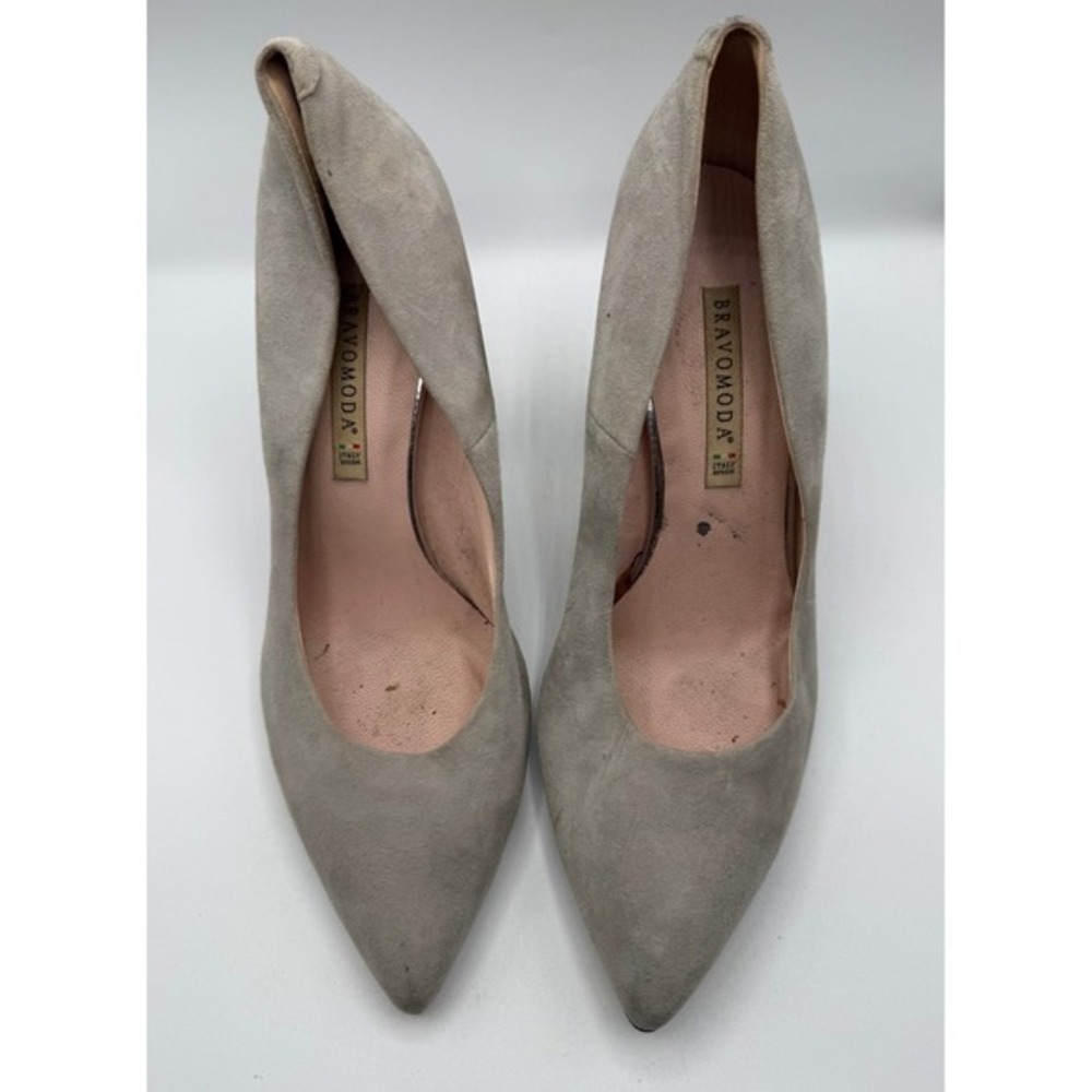 VTG Bravomoda Women 6.5 Suede Pointed Toe Block Platform Heels Taupe Shoes